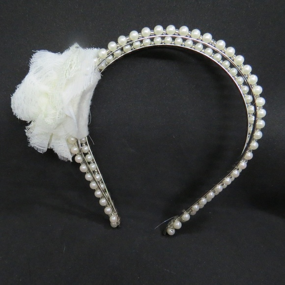 Pearl Look Head Band with Fabric Flower